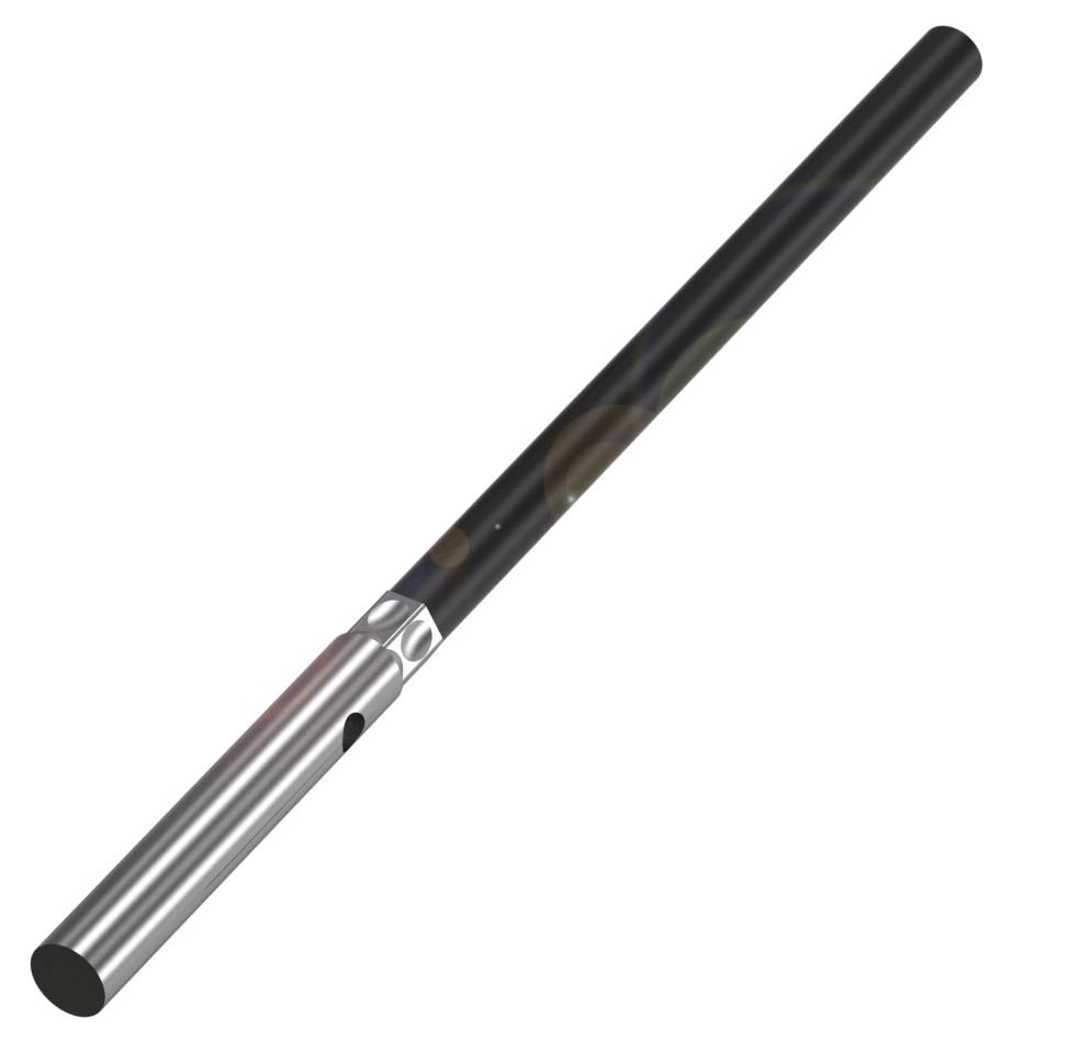Ein langer, zylinderförmiger Stab, teils metallisch, teils schwarz. Mögliche Anwendung in Maschinenbau oder Handwerk.