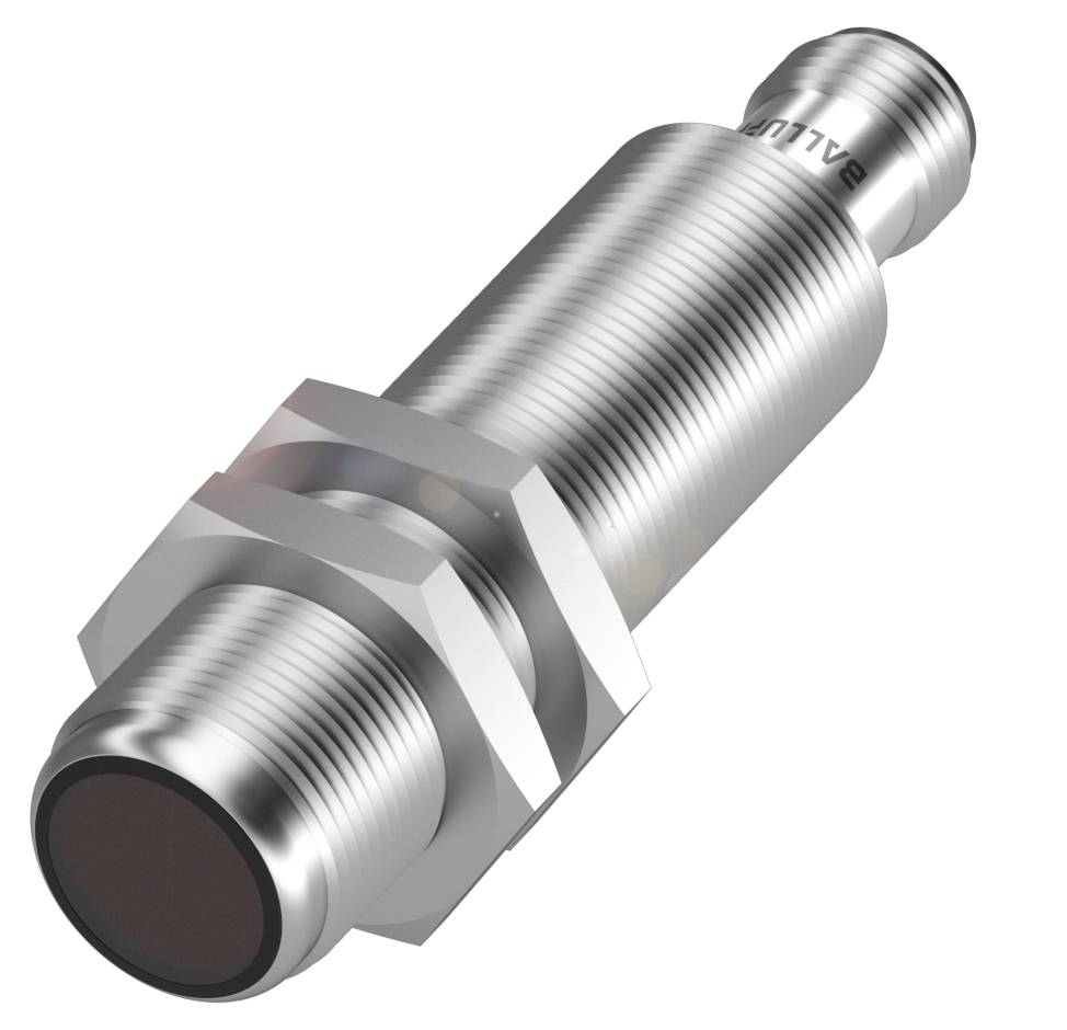 Zylindrischer Sensor aus Metall mit geriffelter Oberfläche, geeignet für industrielle Anwendungen.