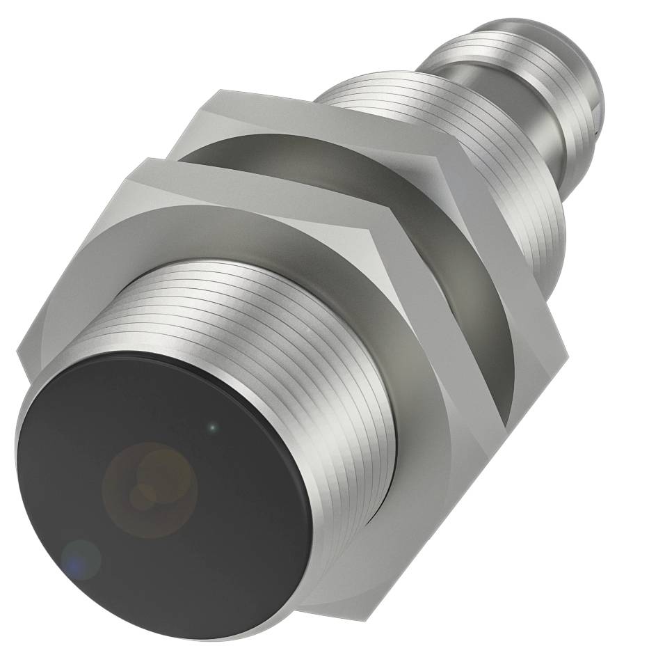 Silberner Metallstecker mit Schraubgewinde und glatter schwarzer Kappe. Perfekt für industrielle Anwendungen und Verbindungen.