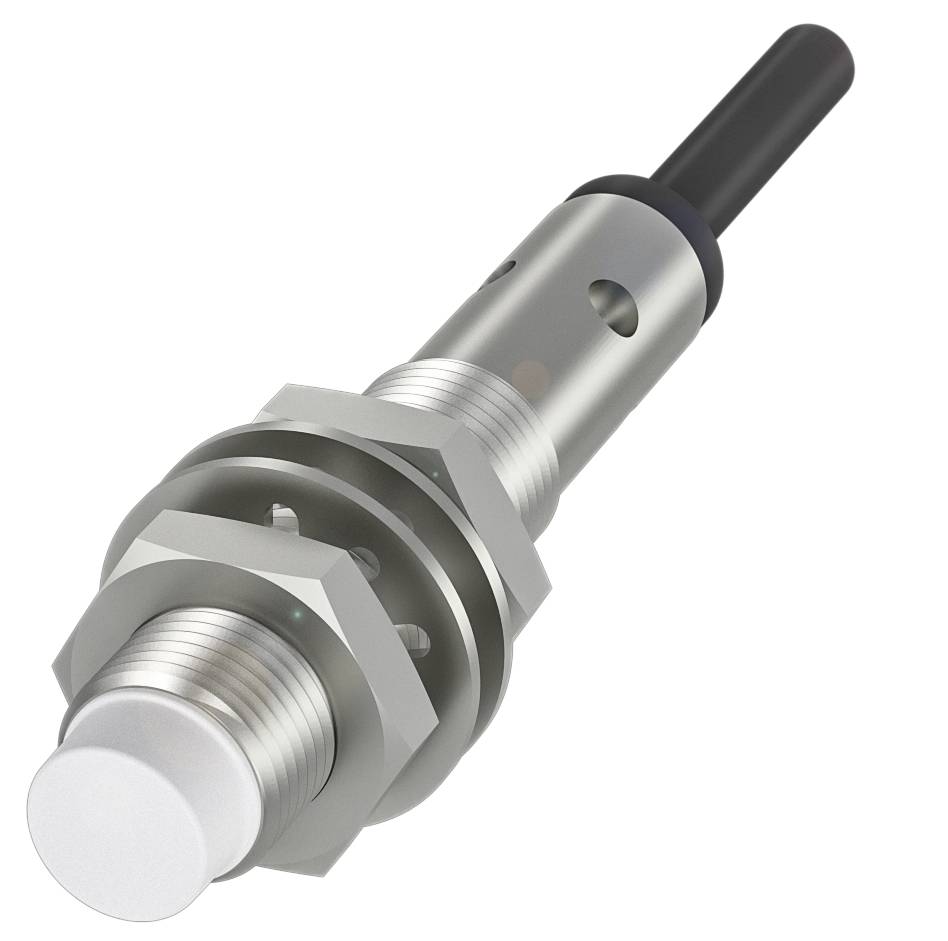 Ein zylindrischer Metall-Sensor mit Gewinde und Kabel, geeignet für industrielle Anwendungen zur Objekt- oder Abstandserkennung.