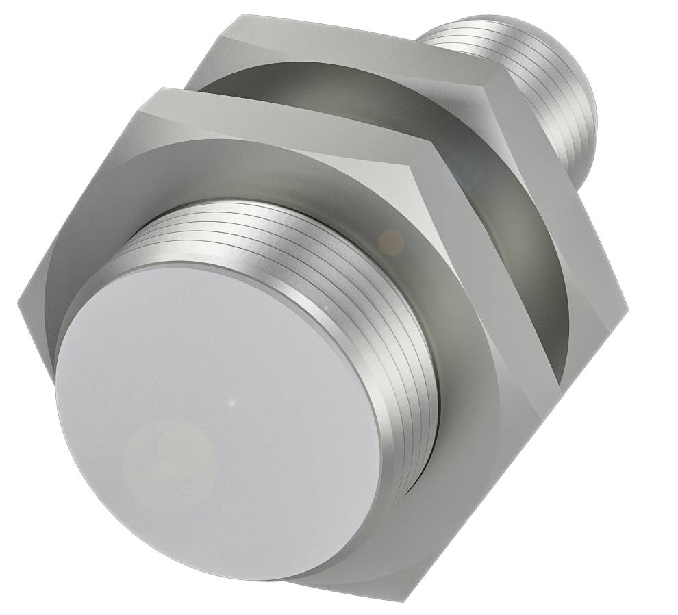 Ein silberner, sechseckiger Metallbolzen mit Gewinde, seitlich liegend.