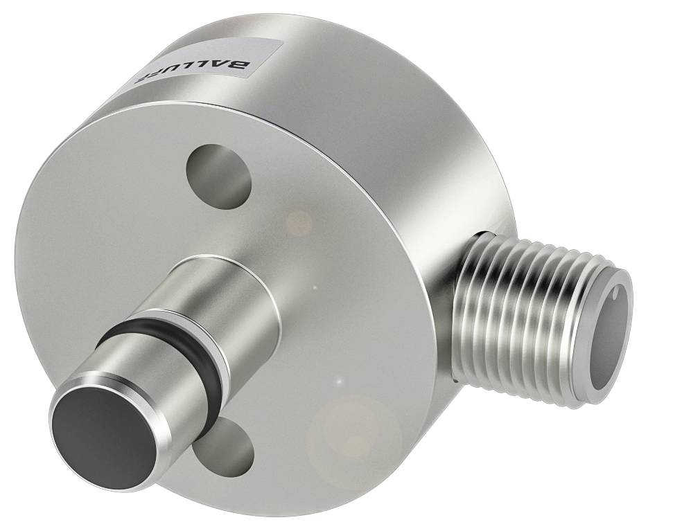 Metallsensor mit Gewinde und Kabelöffnung von Balluff, zur Berührungserkennung in Automatisierungstechnik.