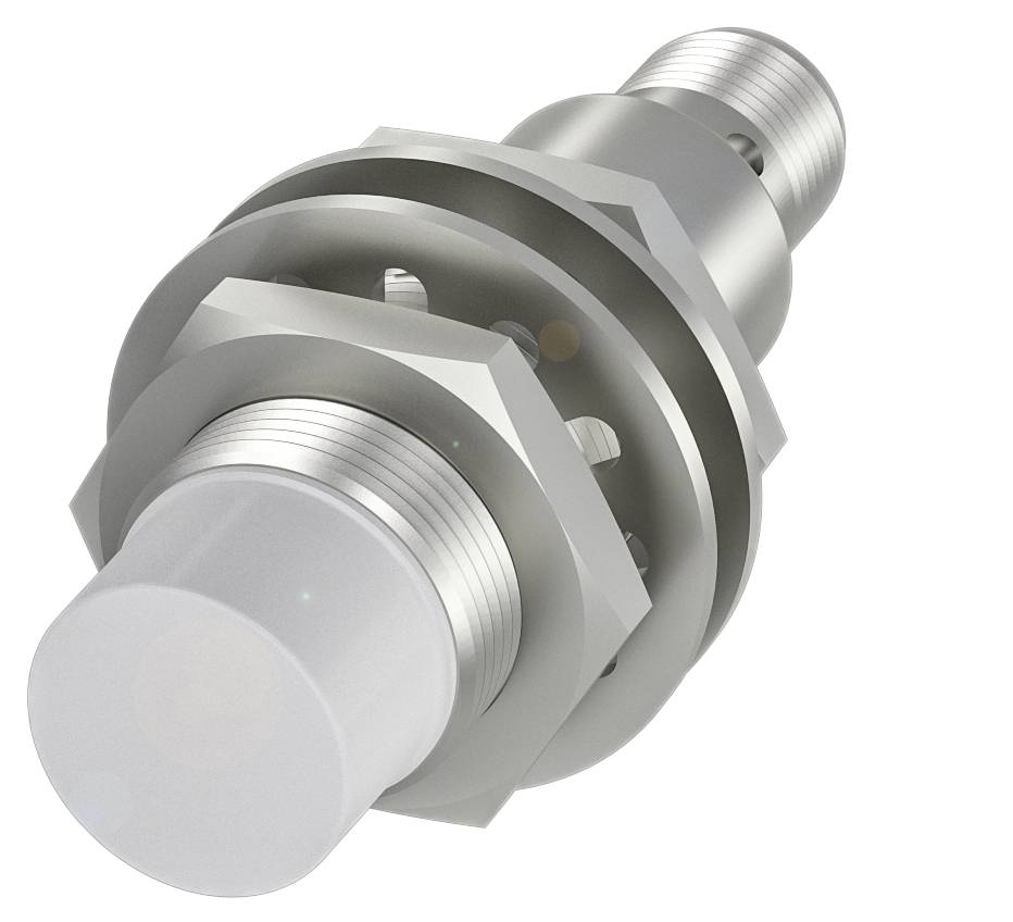 Ein silbernes Metallventil mit zylindrischer Struktur und mehreren Gewinden, geeignet für industrielle Anwendungen.