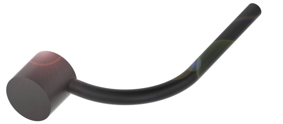Schwarze gebogene Pfeife mit rundem Kopf, ähnlich einer klassischen Tabakpfeife. Sie hat ein klares, glattes Design.