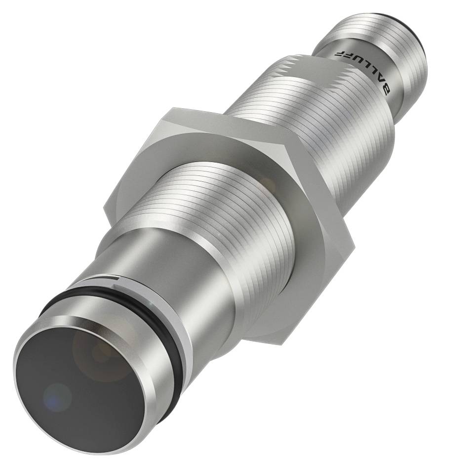 Ein zylindrischer Sensor in Metallausführung mit glatter Oberfläche und Steckverbindung an einem Ende, geeignet für industrielle Anwendungen.