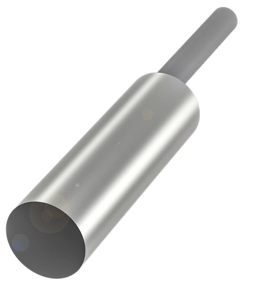 Metallischer Zylinder mit längerem Griff, möglicherweise ein Rohrwerkzeug oder Teil eines technischen Geräts.