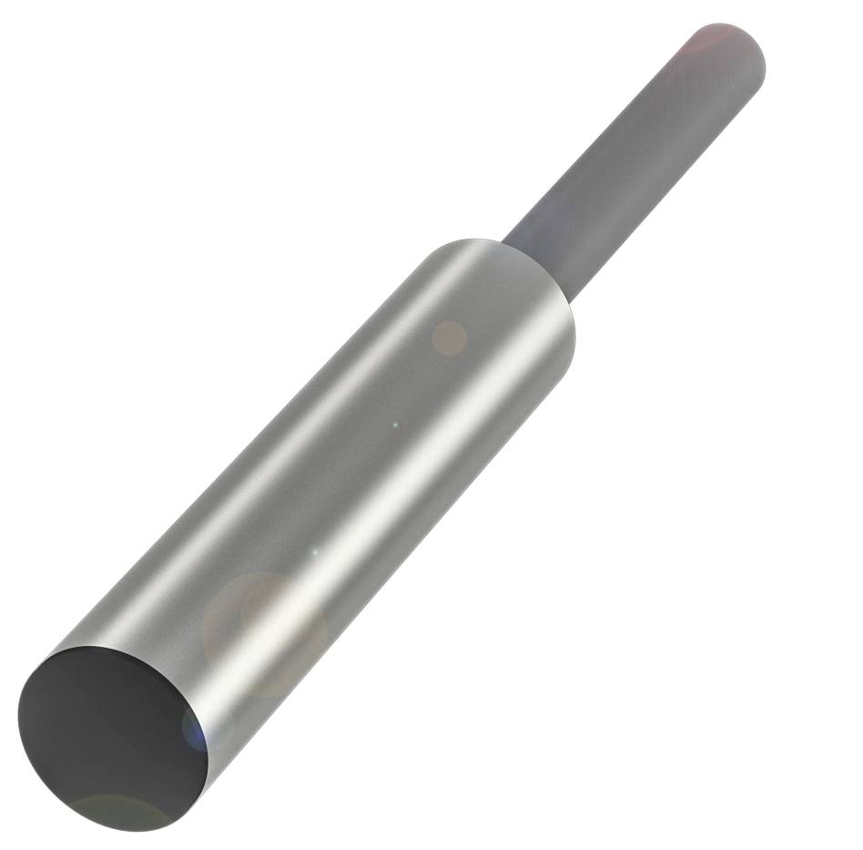 Ein silberner Metallzylinder mit einem dünnen, längeren Stab.