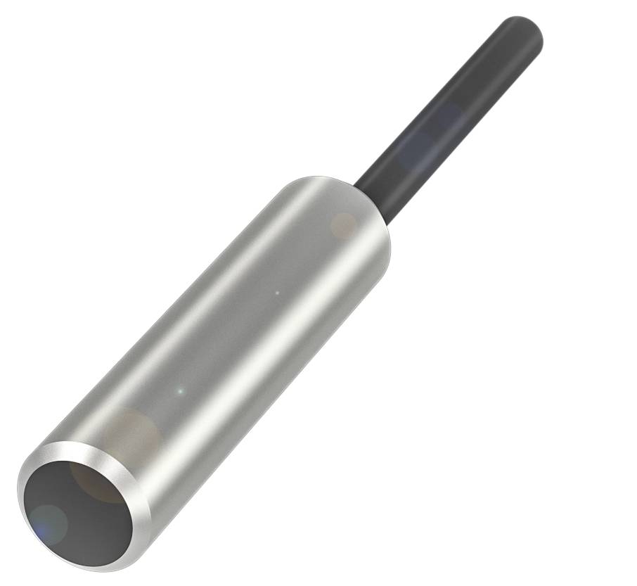 Metallzylinder mit schwarzem Griff, möglicherweise ein Werkzeugteil oder technisches Bauteil.