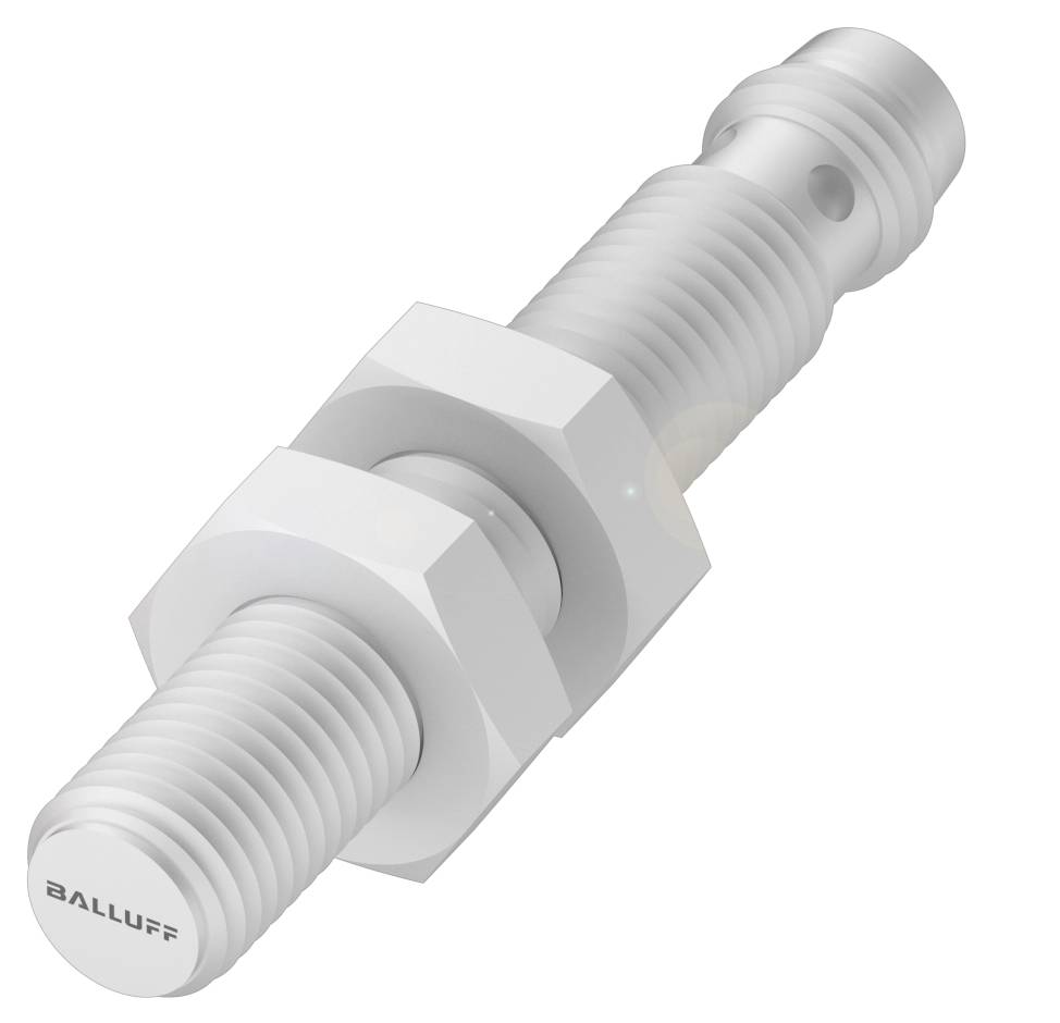 Ein zylindrischer Sensor mit Gewinde, auf dem 