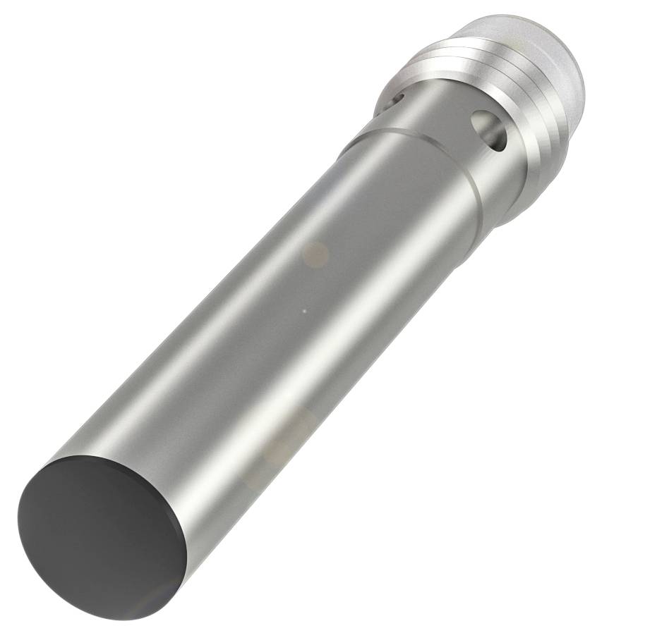 Zylindrisches Metallteil mit Schraubgewinde und Bohrungen, möglicherweise ein Maschinenelement oder Teil eines Werkzeugs.