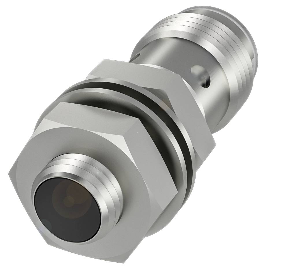 Zylindrischer Sensor mit Metallgehäuse, geeignet für industrielle Anwendungen zur Abstandsmessung.