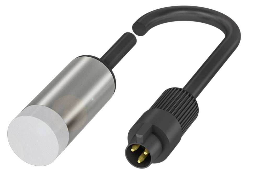 Ein offenes schwarzes Bügelschloss mit rundem Metallkörper und zylindrischem Schlosszylinder, zeigt die Innenseite der Verriegelung.