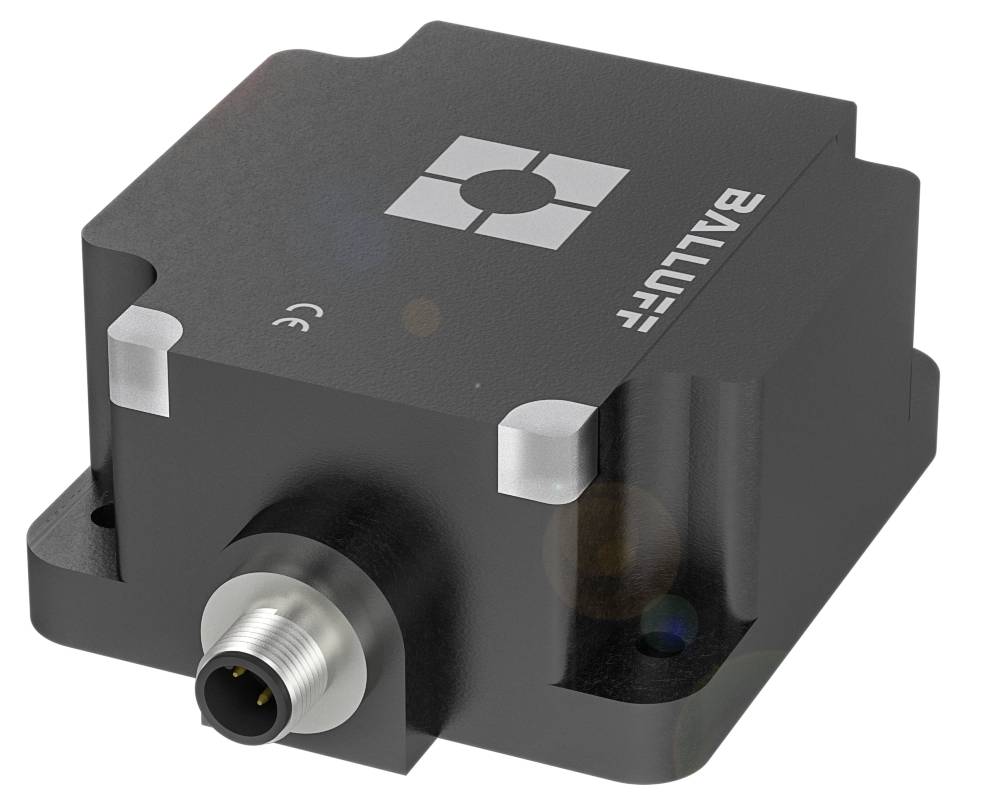 Industrieller Sensor von Balluff, schwarz, mit Steckeranschluss. Verwendet zur Erfassung von Positions- und Bewegungsdaten.