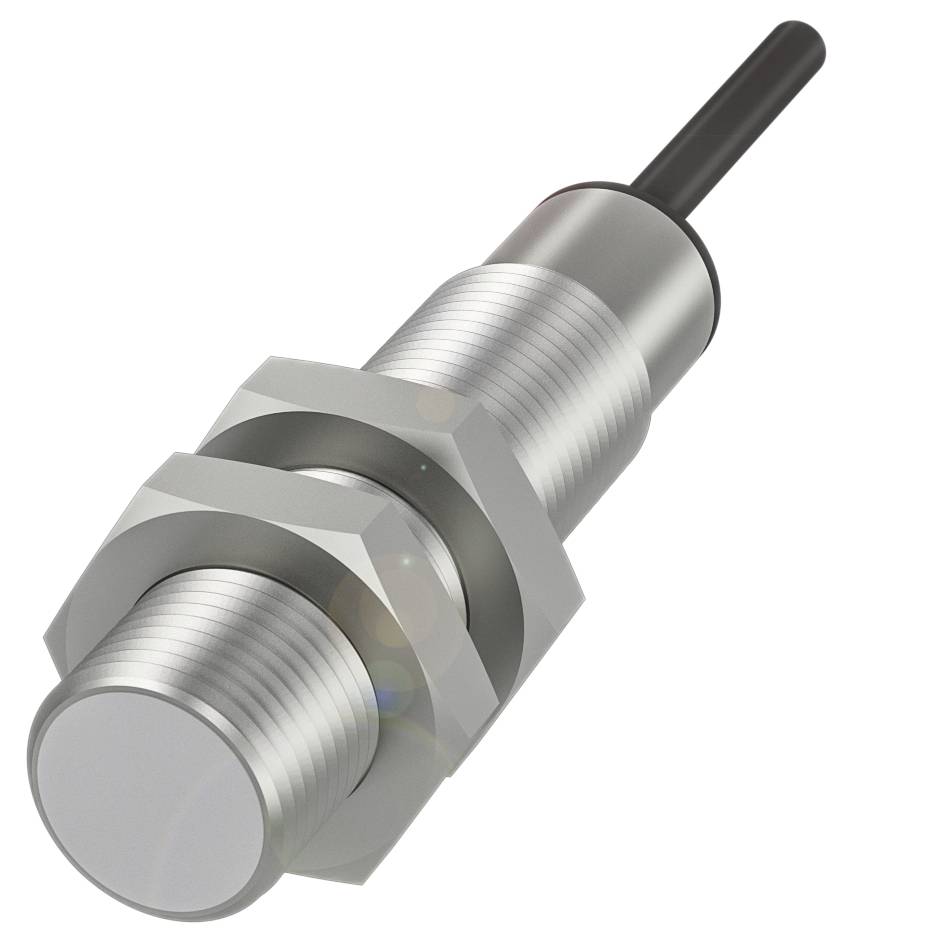 Ein zylindrischer, silberner Sensor mit Kabel, oft in industriellen Anwendungen zur Erkennung von Objekten verwendet.