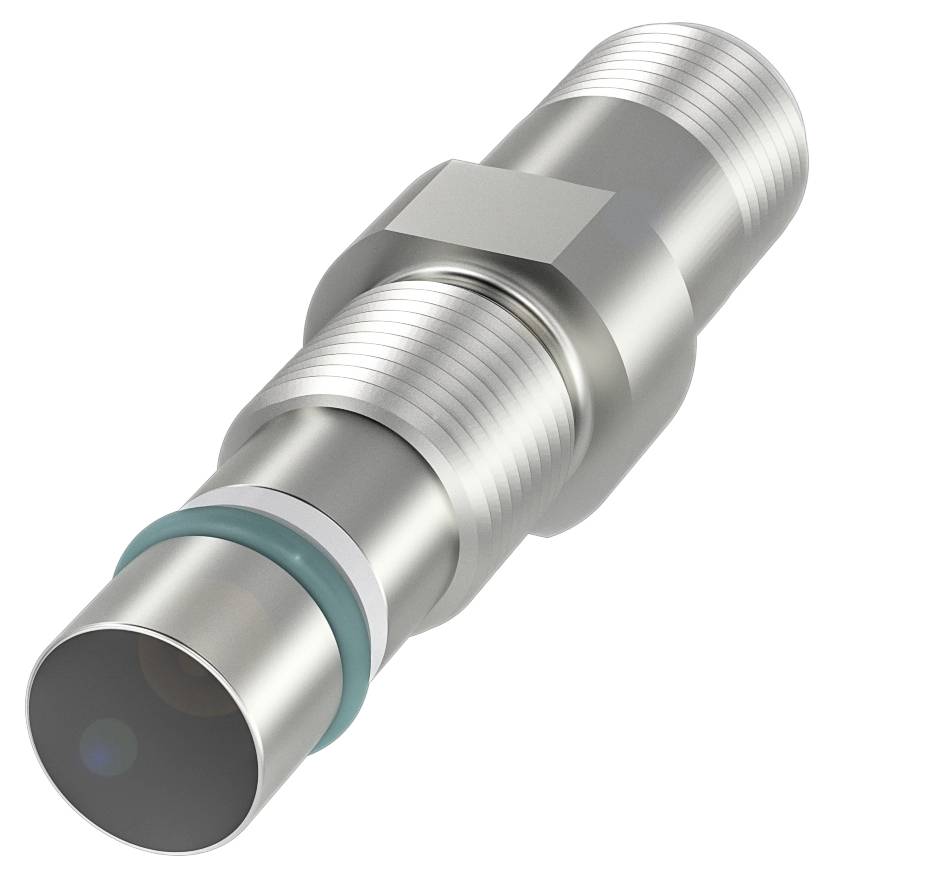 Metallsensor mit zylindrischem Gehäuse und Gewinde, geeignet für industrielle Anwendungen.
