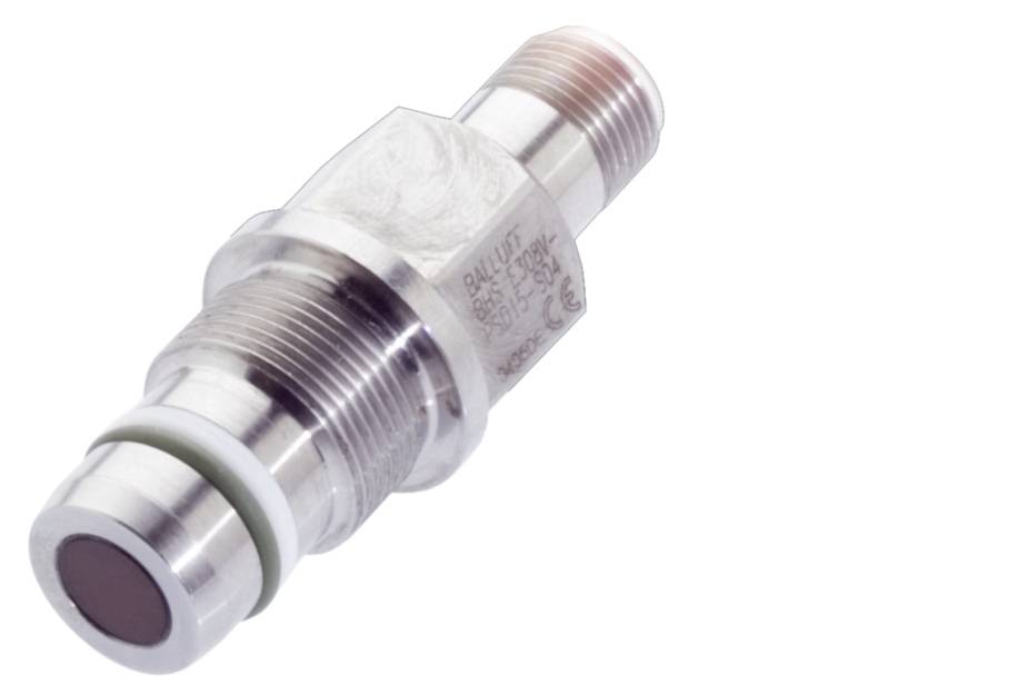 Ein Metallzylinder mit feinem Gewinde; möglicherweise ein mechanisches oder elektronisches Bauteil. Klares, präzises Design.