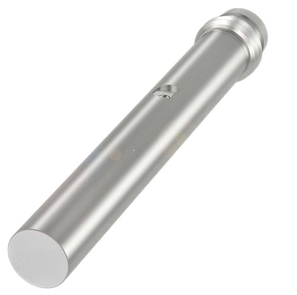 Ein metallischer, zylindrischer Stab mit einem kleinen eingebauten Schalter, möglicherweise Teil eines technischen Geräts oder Werkzeugs.