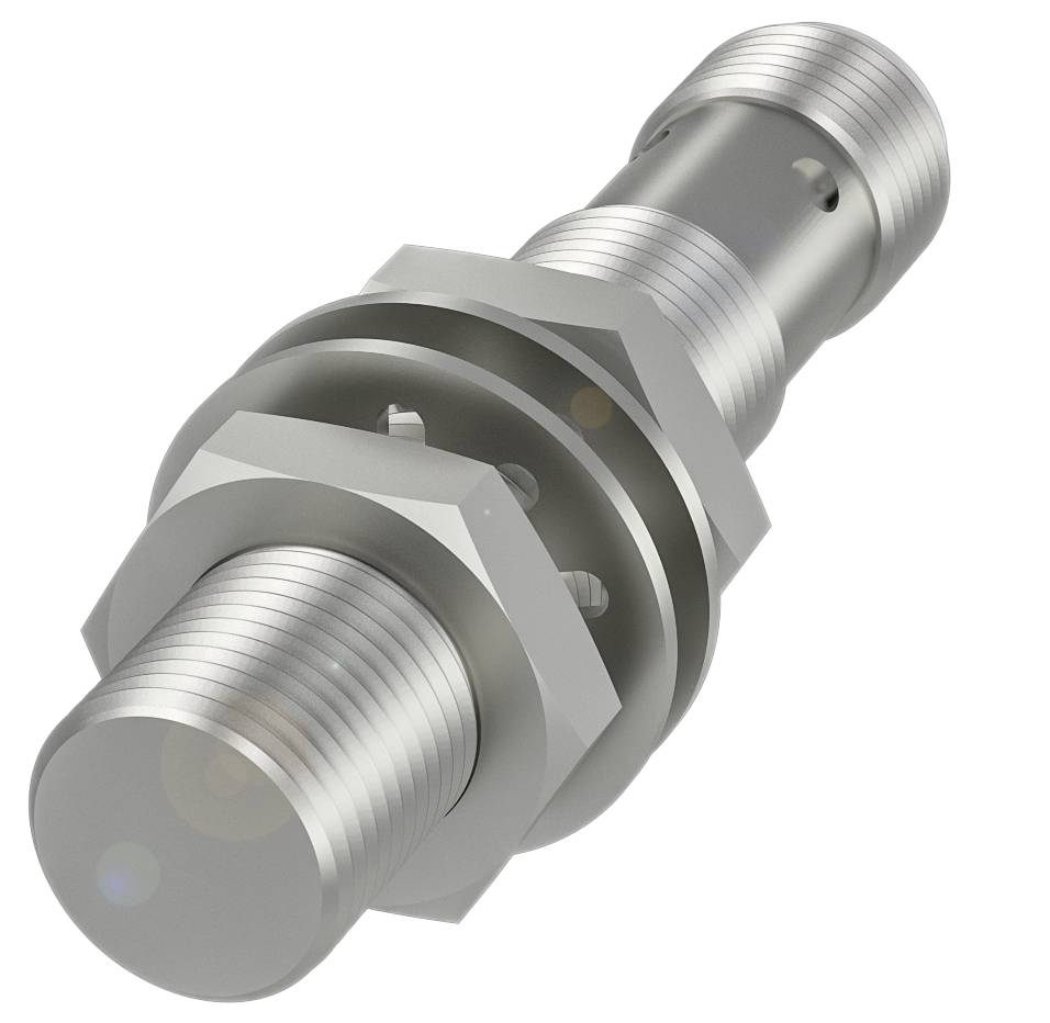 Ein metallischer Steckverbinder mit mehreren Gewinderingen und sechseckigem Flansch, verwendet für mechanische oder elektromechanische Anwendungen.