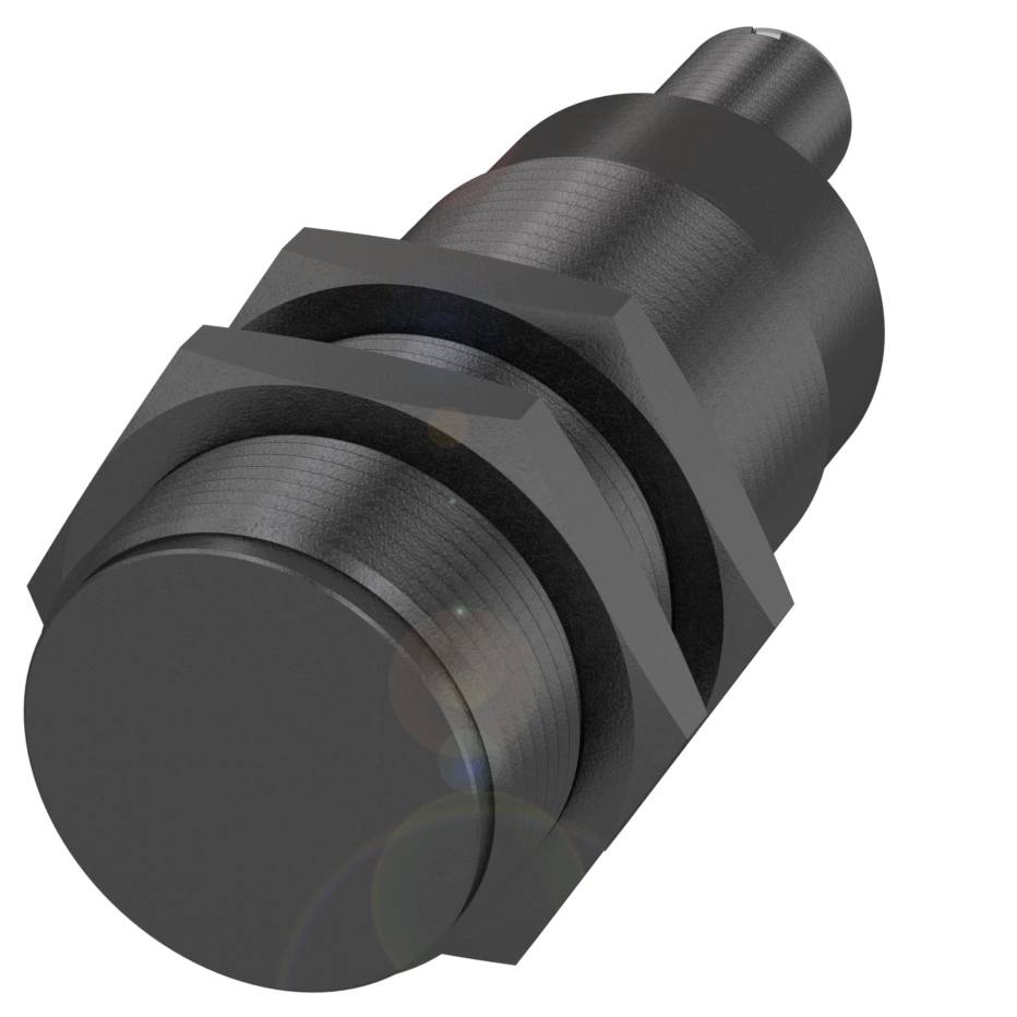 Ein zylindrischer, schwarzer Induktivsensor mit Gewinde.