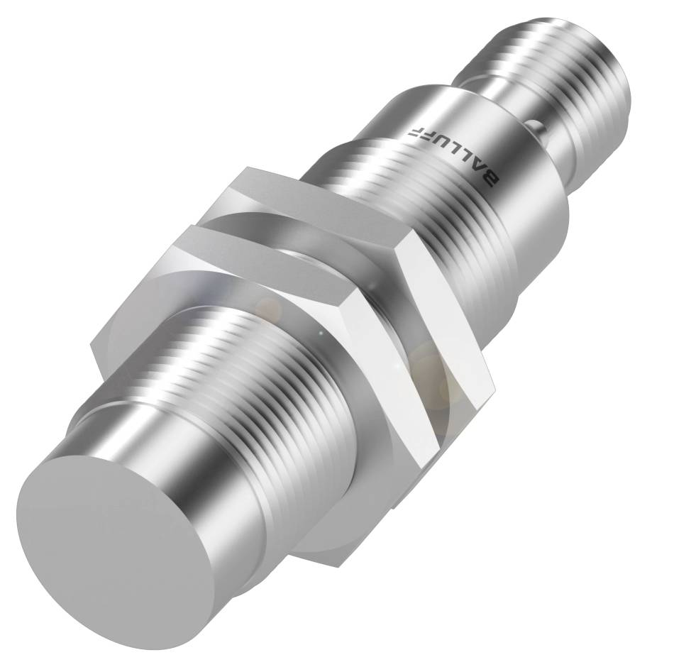 Der Metallzylinder mit Gewinde ist ein Näherungsschalter. Hauptmaterial ist Edelstahl mit einer sechseckigen Mutter zur Befestigung.