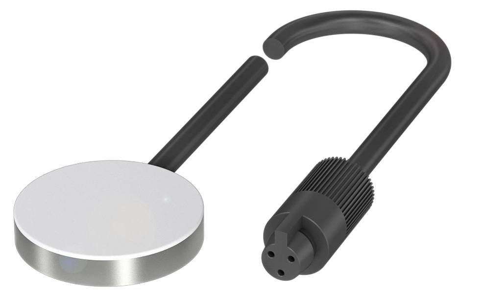 Ein geöffneter Magnetverschluss mit einem zylindrischen Griff, der in einen runden Magnetkörper passt.