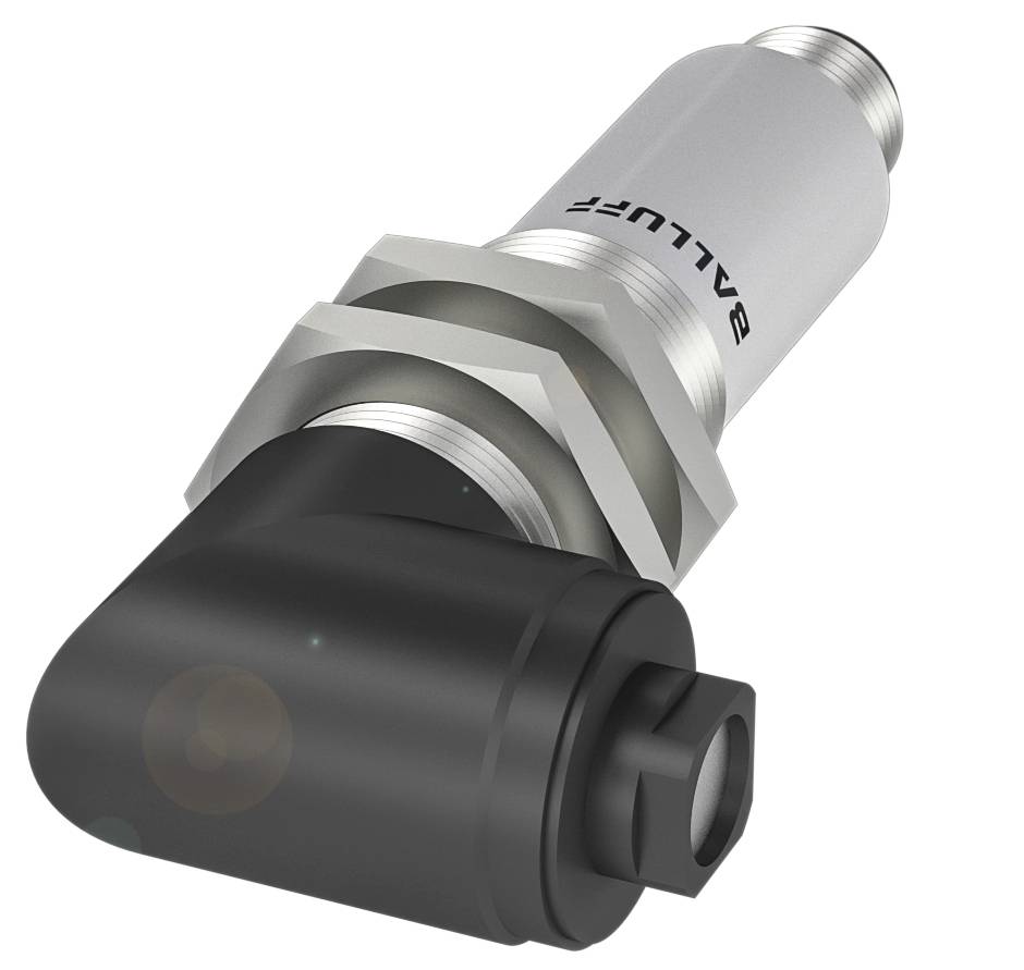 Ein zylindrischer Sensor mit schwarzer Spitze und silbernem Gehäuse. Darauf ist der Schriftzug 'BALLUFF' erkennbar.
