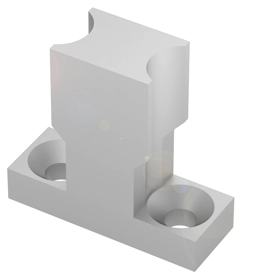 Silberne, L-förmige Halterung mit zwei Befestigungslöchern an der Basis, geeignet zur Fixierung von Gegenständen an einer Oberfläche.