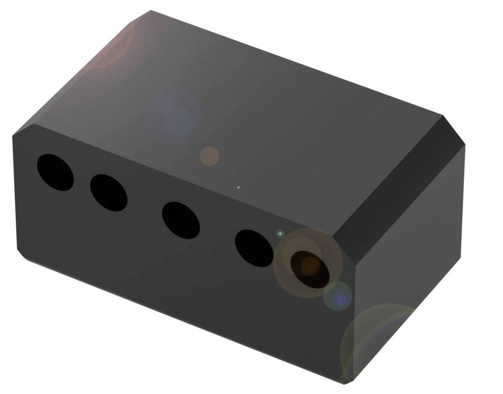 Schwarzer rechteckiger Block mit fünf runden Löchern in einer Reihe.