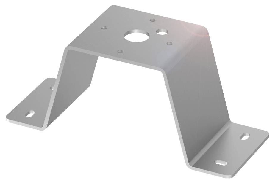 Ein silberner Metallwinkel mit mehreren Bohrlöchern, geeignet zur Befestigung oder Unterstützung von Bauteilen.