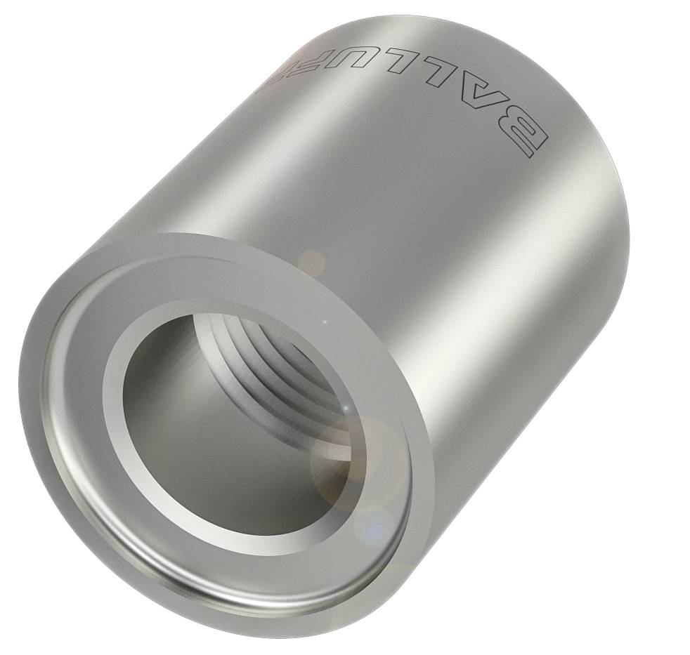 Silberner, zylindrischer Adapter mit Innengewinde und eingraviertem Schriftzug 'BALLUFF'.