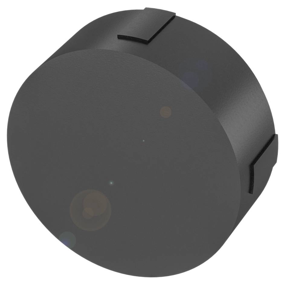 Runder schwarzer Zylinder mit kleinerem Rand auf der Oberseite; schlichtes Design ohne sichtbare Muster oder Beschriftung.