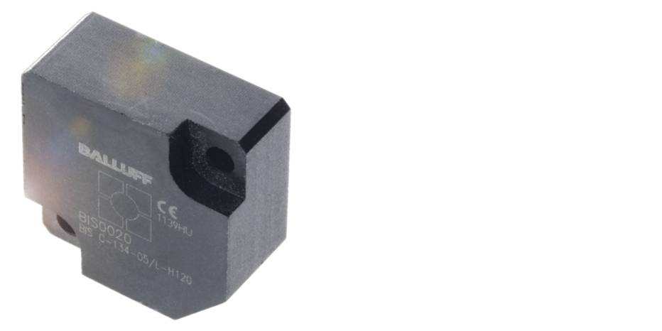 Grauer Sensor von Balluff, Modellnummer BISS-B-017-AH, mit CE-Kennzeichnung. Kompakt und genutzt für präzise Messungen.