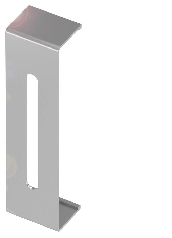 Metallwinkel, grauen Farbton, mit langer, vertikaler Aussparung in der Mitte.