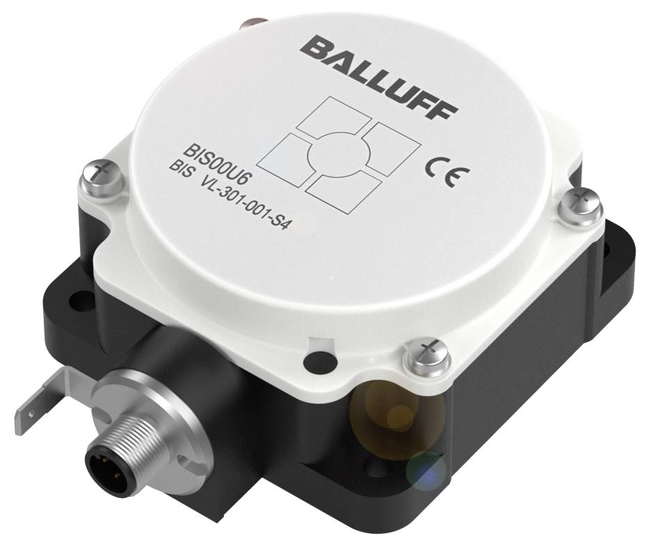 Ein quadratischer Induktionssensor von Balluff mit Anschlusskabel, CE-Kennzeichnung und Produktinformationen auf der Vorderseite.