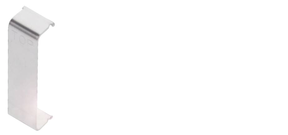 Ein gebogenes Metallstück, möglicherweise ein Clip oder Halter, mit der Aufschrift 'TOP' an einer Seite.