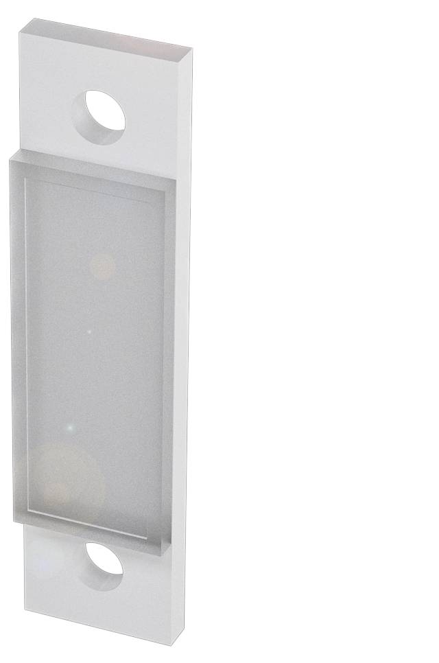 Metallisches Bauteil in rechteckiger Form mit zwei runden Befestigungslöchern an den Enden, möglicherweise zur Montage genutzt.