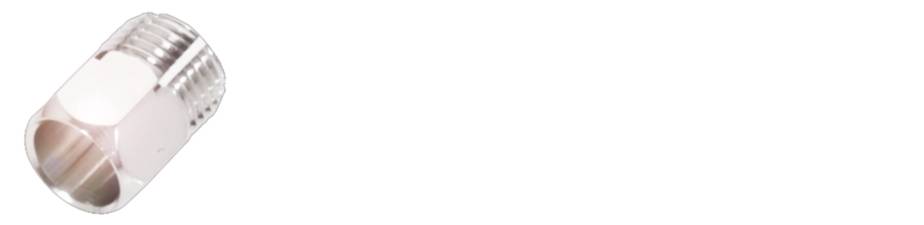 Ein silbernes Metallteil mit Gewinde auf weißem Hintergrund.