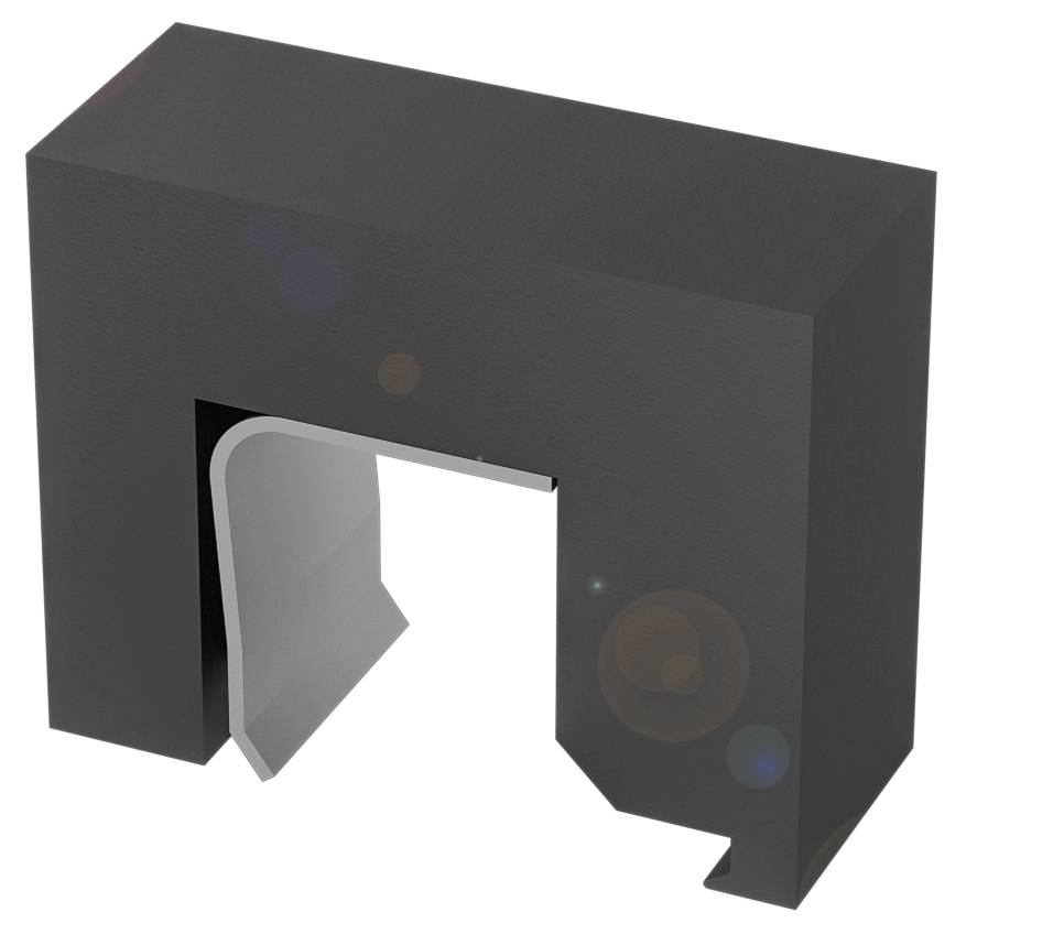 Rechteckiger schwarzer Block mit einem weißen, rechteckigen Ausschnitt in der Mitte.