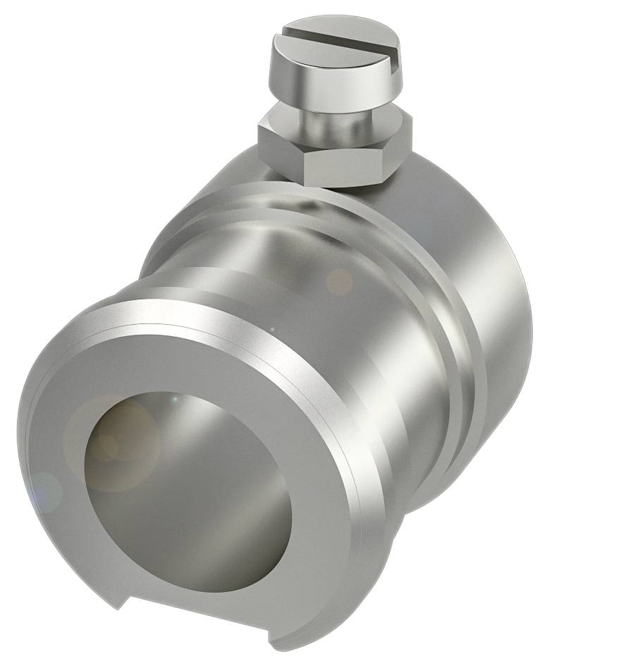 Metallisches Rohrverbindungsstück mit Schraubbefestigung. Zylinderform, aus Edelstahl gefertigt, zur Verbindung von Rohren in Installationen.