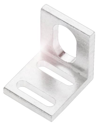 Metallwinkelhalter mit zwei rechteckigen Schlitzen und einem ovalen Loch, verwendet zur Befestigung in Bau- und Konstruktionsprojekten.