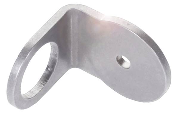 Metallhalterung mit zwei verschiedenen Löchern, um an Oberflächen befestigt zu werden.