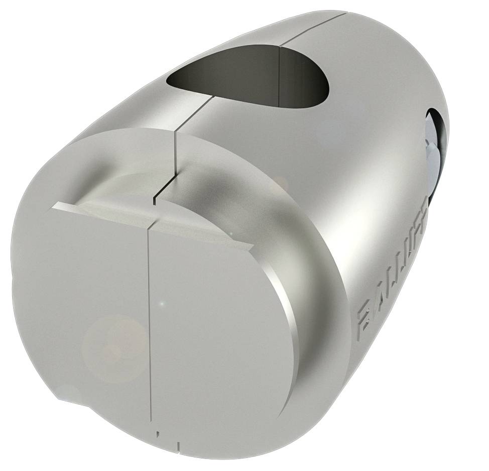 Ein silbernes, metallisches zylinderförmiges Objekt mit abgerundeten Kanten und mehreren ovalen Öffnungen an der Seite.