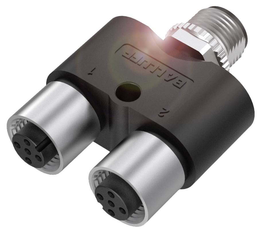 Zweifach-Verteilerstecker mit zwei Metallanschlüssen und einem Kunststoffgehäuse. Geeignet für industrielle Anwendungen.