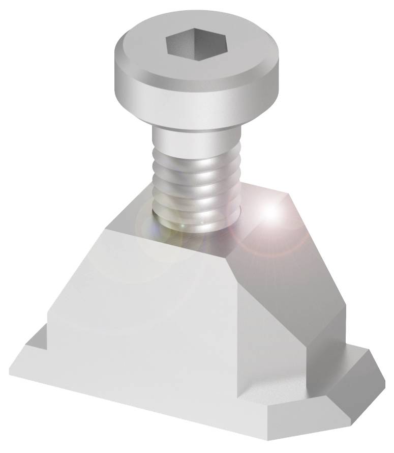 Schraube mit Innensechskantkopf auf einem trapezförmigen Sockel montiert, symbolisiert mechanische Verbindung oder Befestigung.