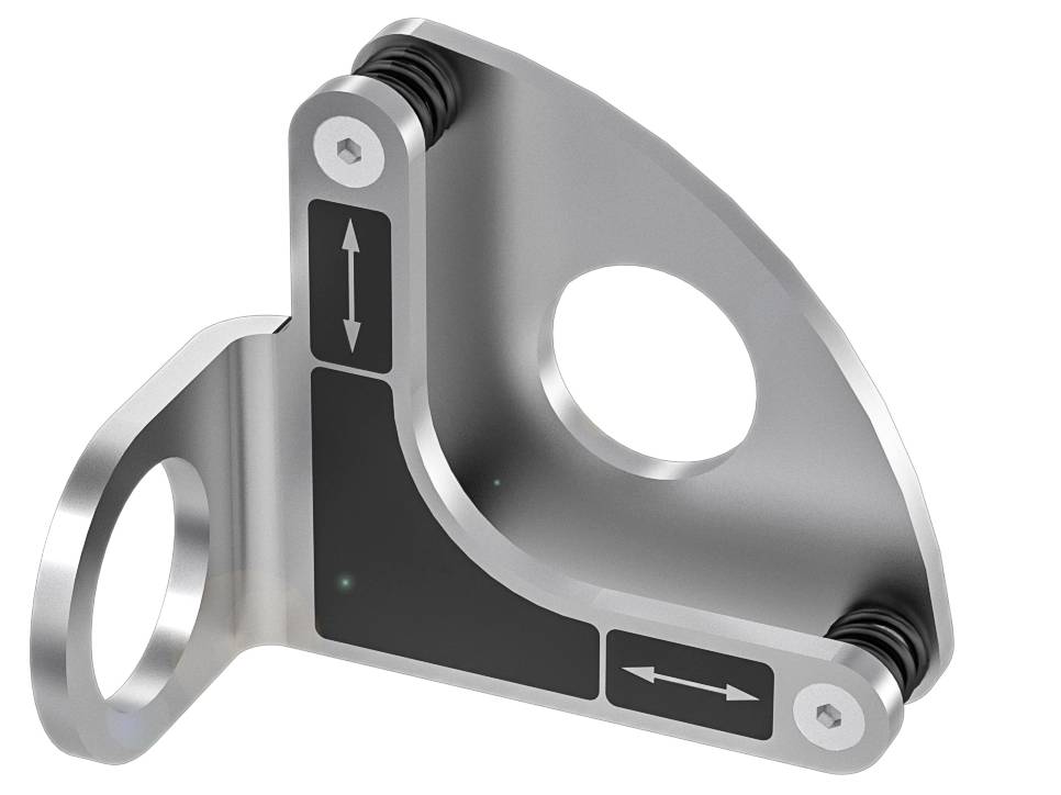 Metallteil mit zwei Schlitzen für vertikale und horizontale Befestigung, abgerundete Kanten, und einem großen, runden Ausschnitt.