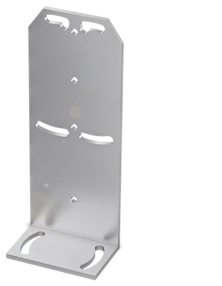 Metallhalterung mit mehreren Löchern für Schrauben, geeignet für strukturelle Befestigungen oder Möbelmontage.