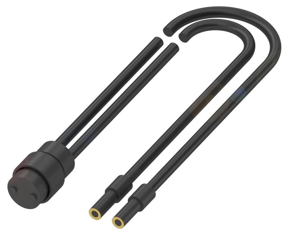 Ein schwarzes Bügelschloss mit zwei Schlüsseln, geeignet zur Sicherung eines Fahrrads. Robust und biegsam, ideal für unterwegs.