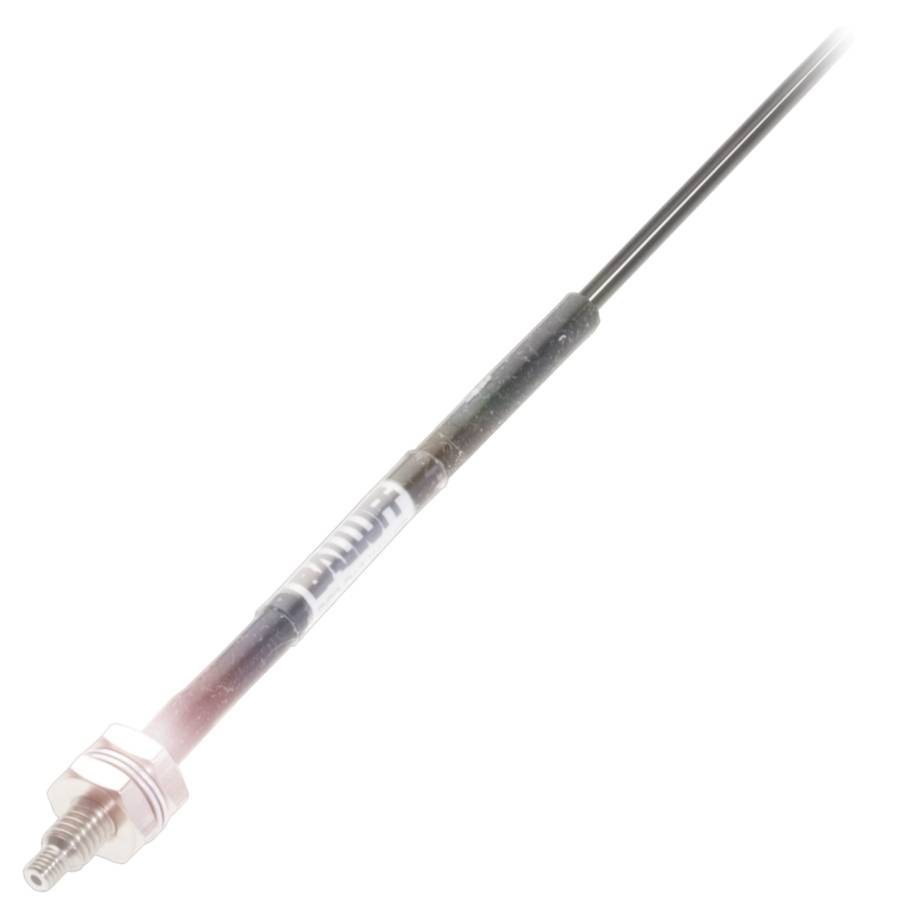 Ein dünner Stab mit Metallgewinde an einem Ende, möglicherweise Teil eines technischen Geräts oder Sensors.