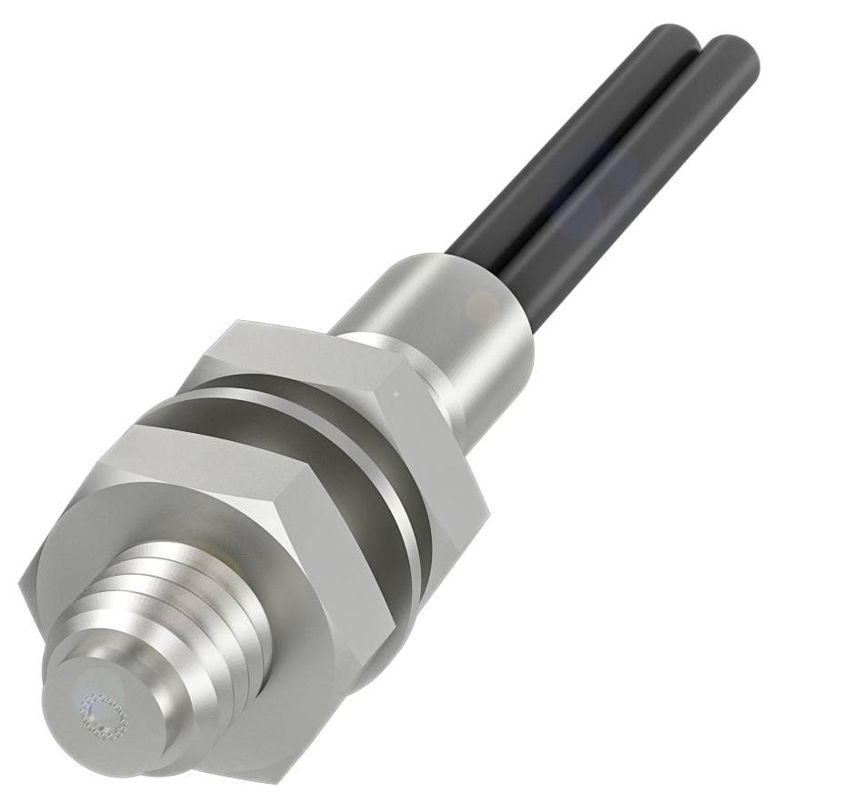 Ein zylindrischer, metallischer Sensor mit zwei langen, parallel verlaufenden Kabeln. Hauptsächlich in technischen Anwendungen genutzt.