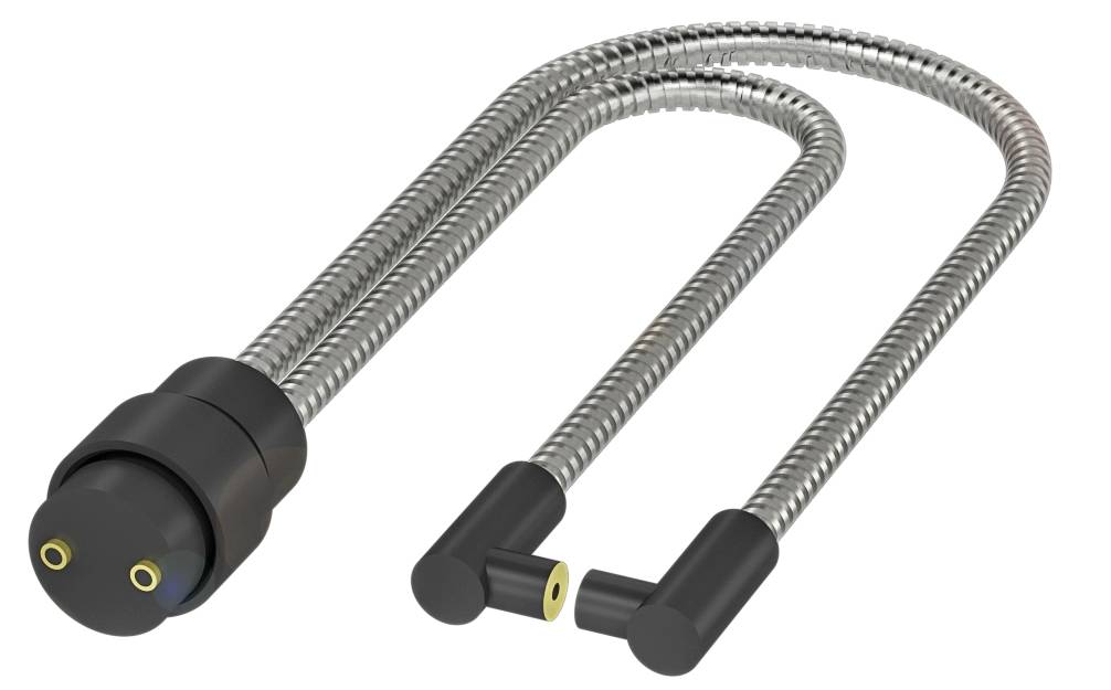 Ein silbernes flexibles Kabelschloss mit schwarzem Schließmechanismus, geeignet zum Sichern von Fahrrädern oder anderen Gegenständen.